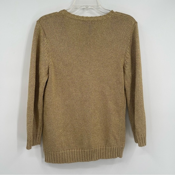 Lauren Ralph Lauren Women's Size Large Gold Metallic Sparkle Stretch Sweater - Picture 7 of 10